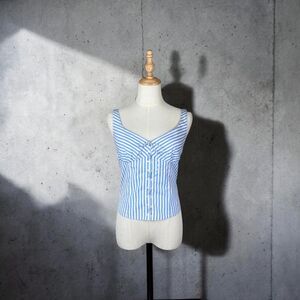 Ralph Lauren Black Label Laced Bustier Top Seaside Blue Stripe | 12